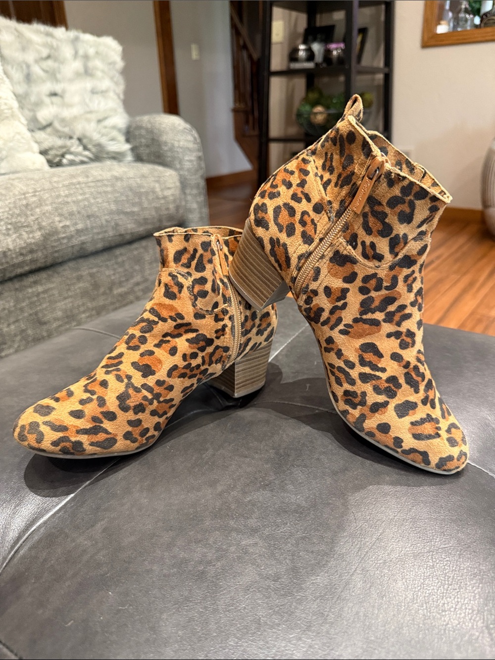 Breckelles Leopard Print Ankle Boots in Tan and Black